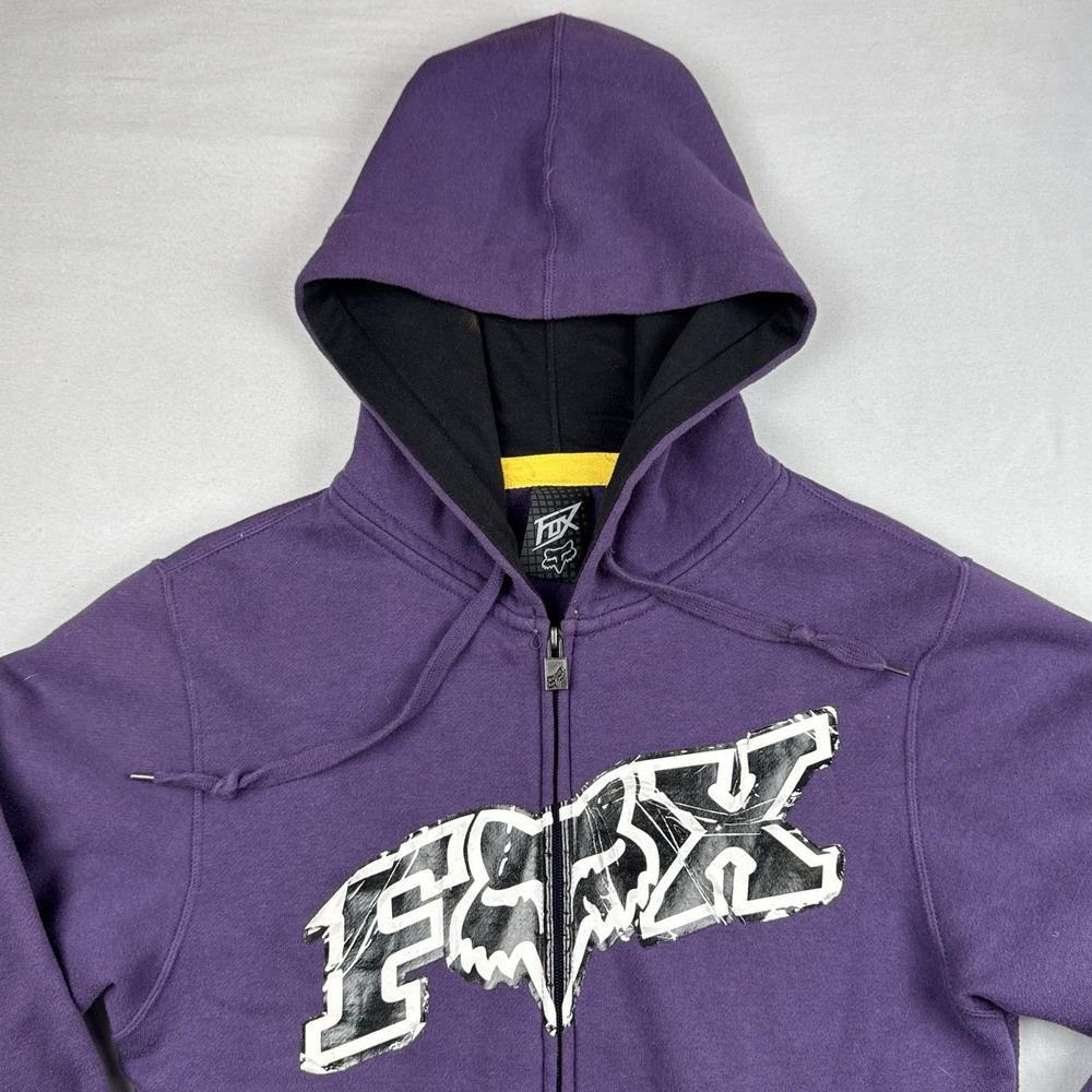 Fox Racing Zip Hoodie Purple Big Logo Spell Out Motocross Y2K Size Small